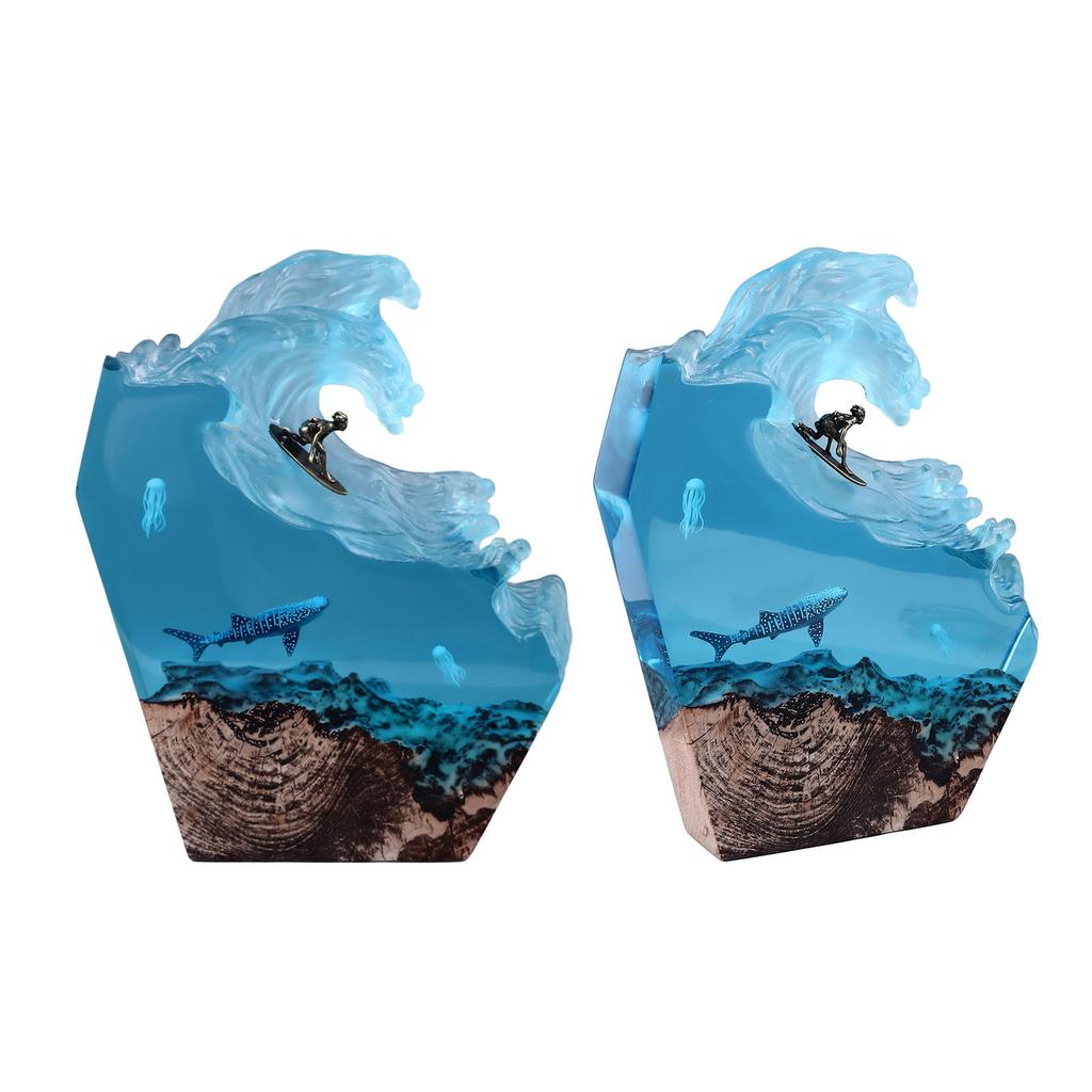 Desktop Sea Wave Decoration Delicate Resin Lamp Night Light for Bedroom Office Birthday Anniversary