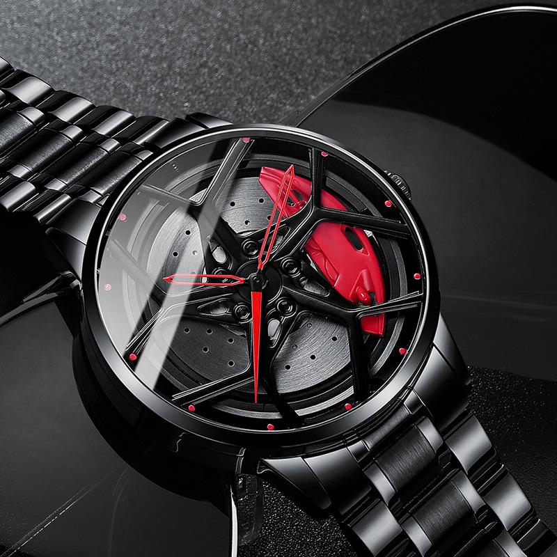 SVJ2021 RS8 Men's 3D Brakes Hollow Dial Sports Car Black Waterproof Watch