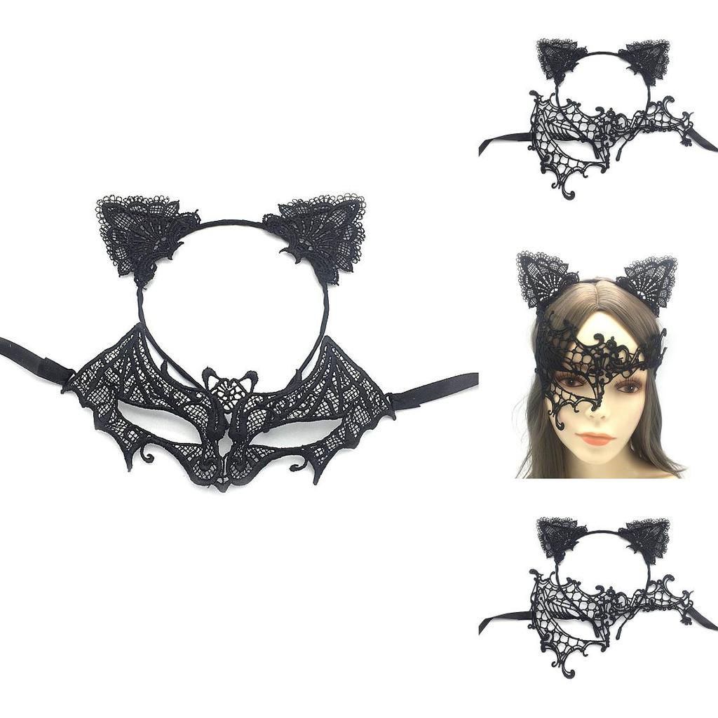 Schwarzes Spitzen-Stirnband Maske für Halloween-Kostümparty mit handgefertigtem Design für Frauen