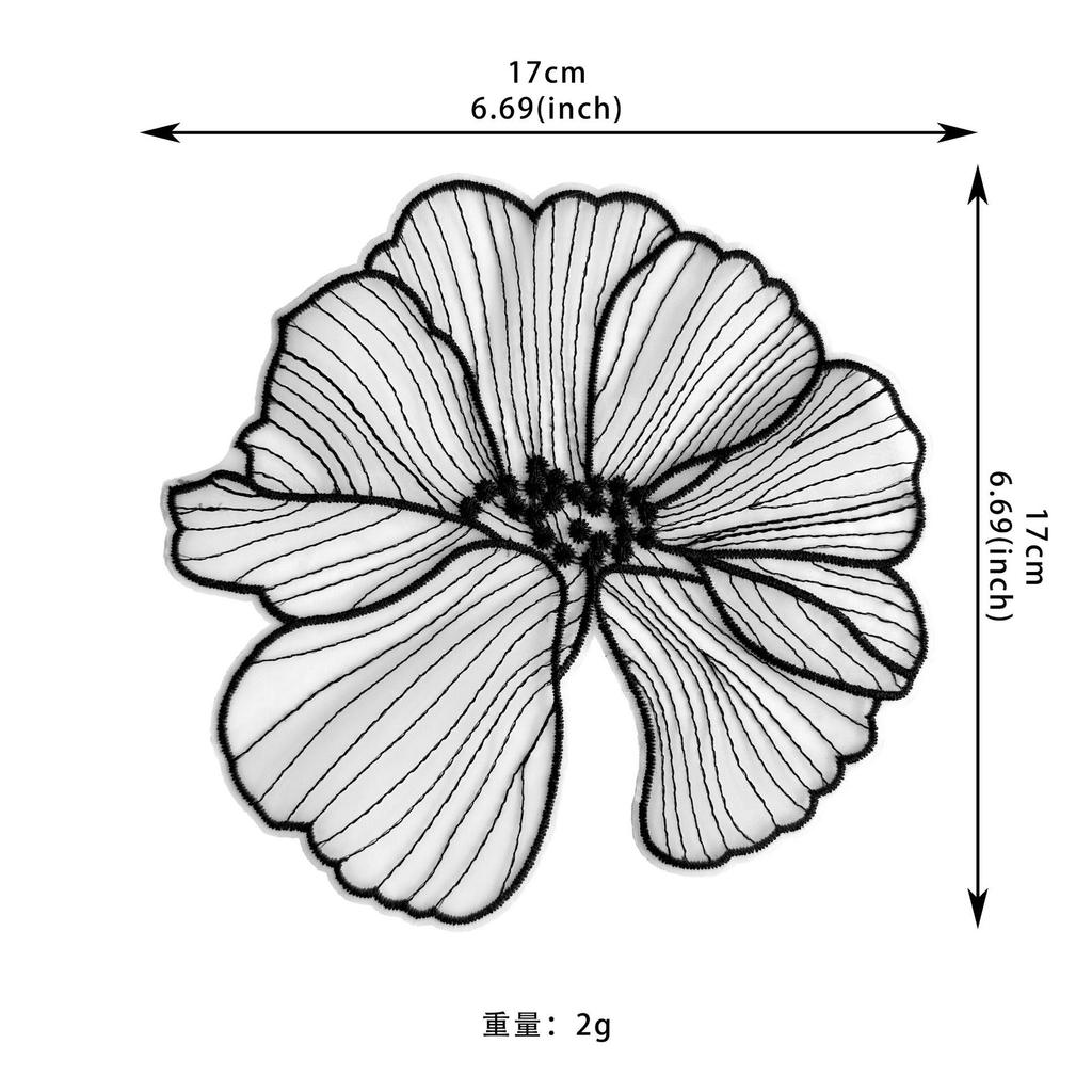 Black Lotus Organza Embroidered Flower Cloth Sticker Decorative Top T-Shirt Dress Clothing Accessories Cloth Sticker Accessories