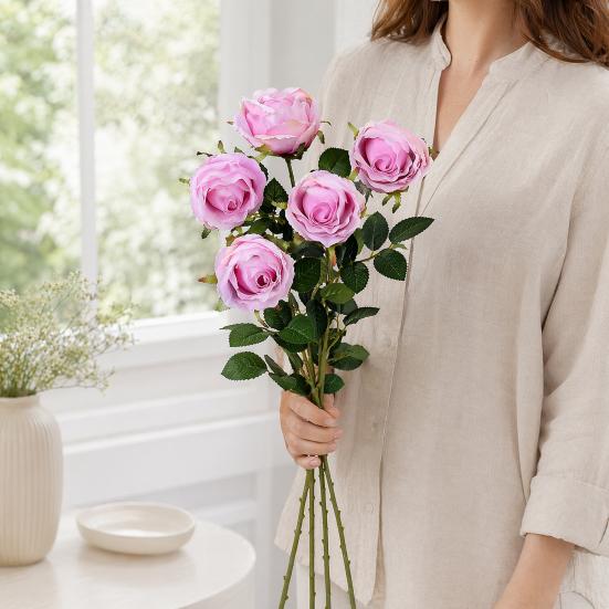 Artificial Rose Flower, Long Stem Fake Silk Roses for DIY Bridal Bouquet, Wedding Party Centerpiece, Home Table Decor
