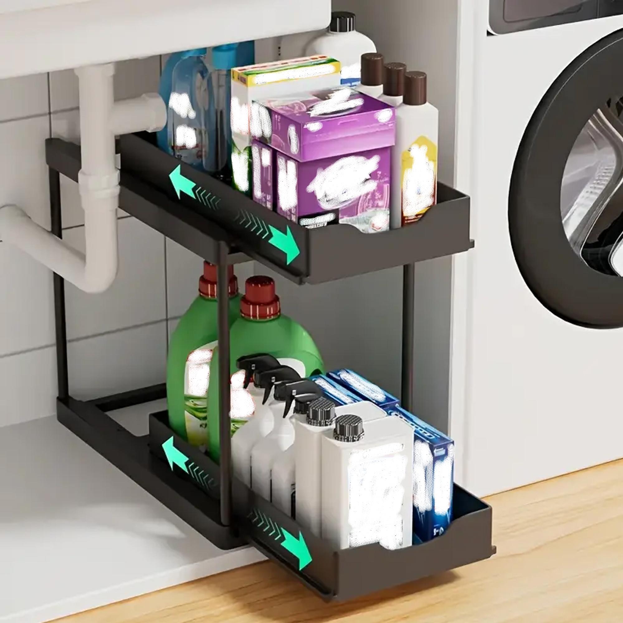 Double-Layer Pull-Out Kitchen Storage Rack - Non-Slip Multifunctional Drawer for Under-Sink and Countertop Organization 2-tier чёрный