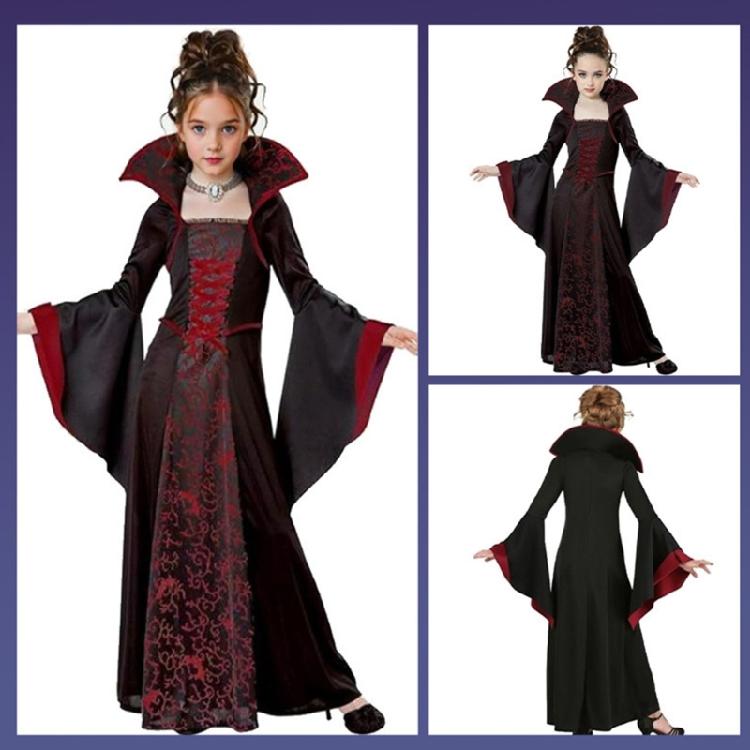Floral Print Witch Dress with Flare Sleeve Lace Up Witch Dess Girl Halloween Witch Costume For Cosplay Party