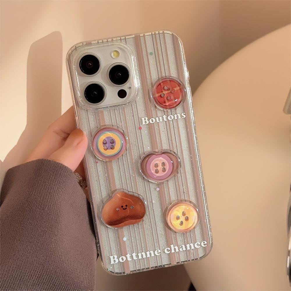 Three dimensional Button Stripe Apple 15 Promax Mobile Phone Case 16 Suitable for Iphone14 Glitter 11 Retro Brown 12 Soft