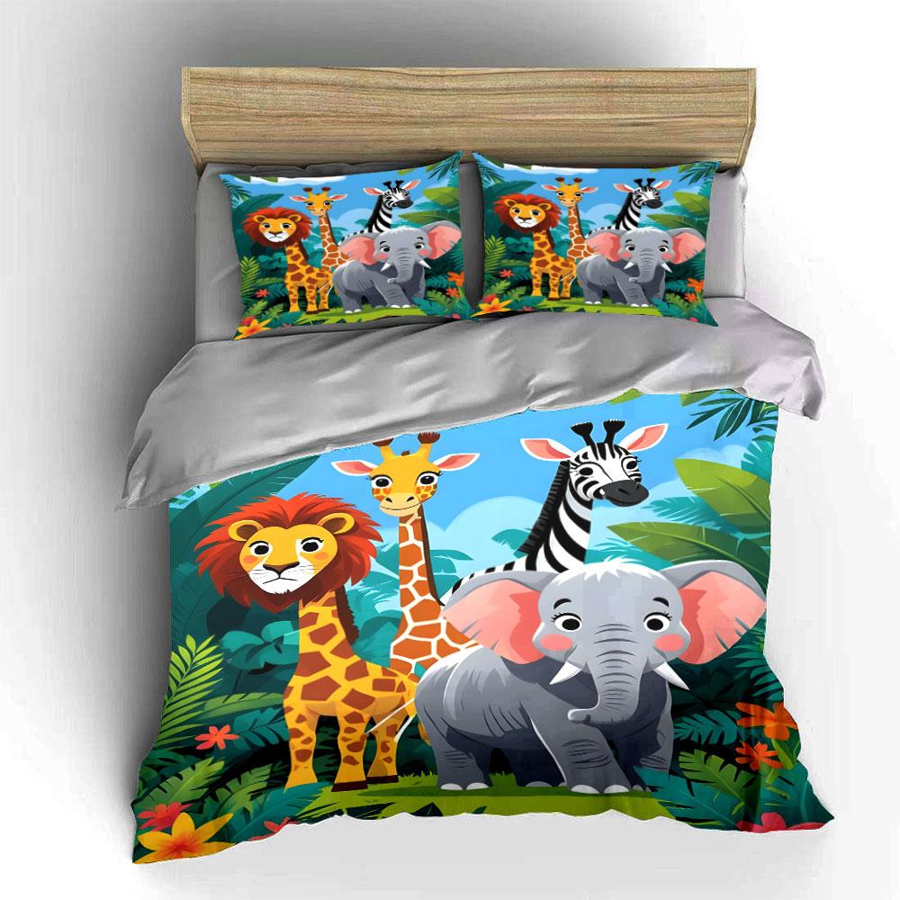 Safari Animals Kids Decoration Set Multiple Sizes Kid's and Adults' Bedroom Exquisite 3PC Bedding Set Gift