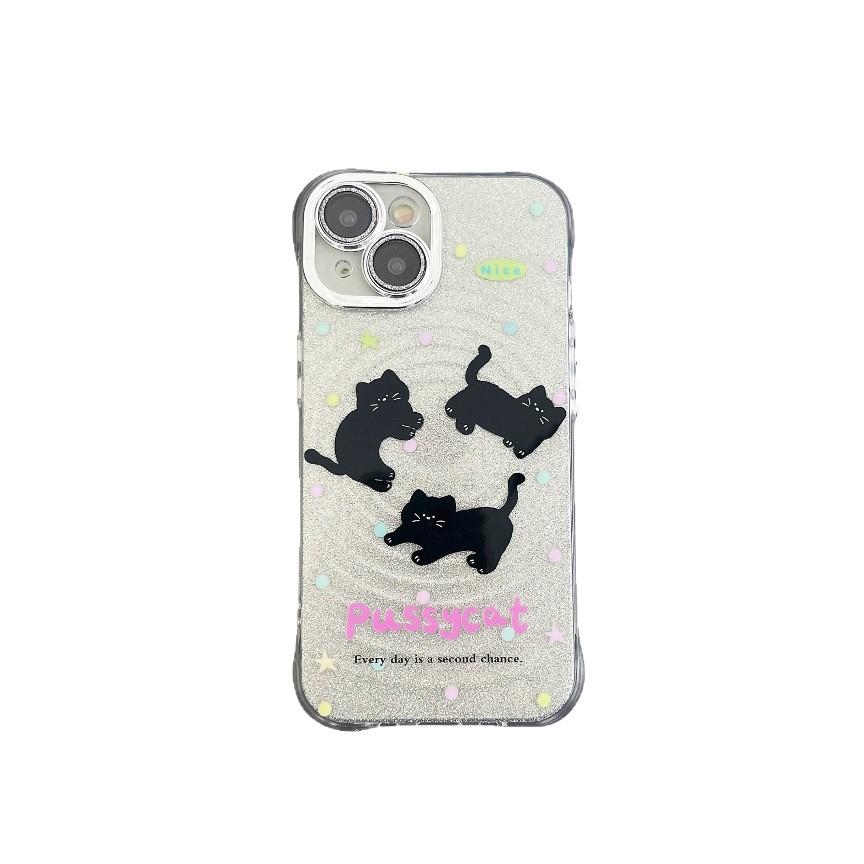 Black Cat Glitter Bowknot Anti-Drop Phone Case for iPhone 17 Air/16 Pro Max