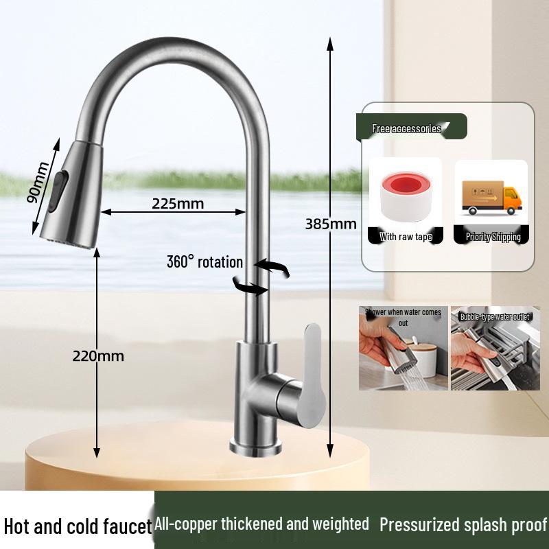 Stainless Steel Anti-Splash Hot & Cold Kitchen Faucet for Vegetable Sink & Washbasin