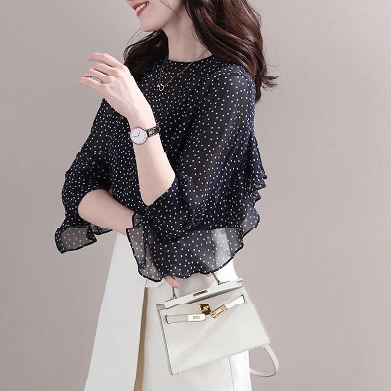 Damen Sommer Temperament Polka Dot Rüschen Shirt Lose Bequeme Dünne Sonnen Shirt