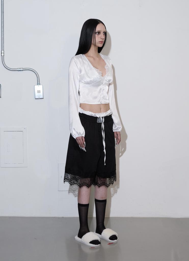 MLK Logo Satin Lace Pants (Black)