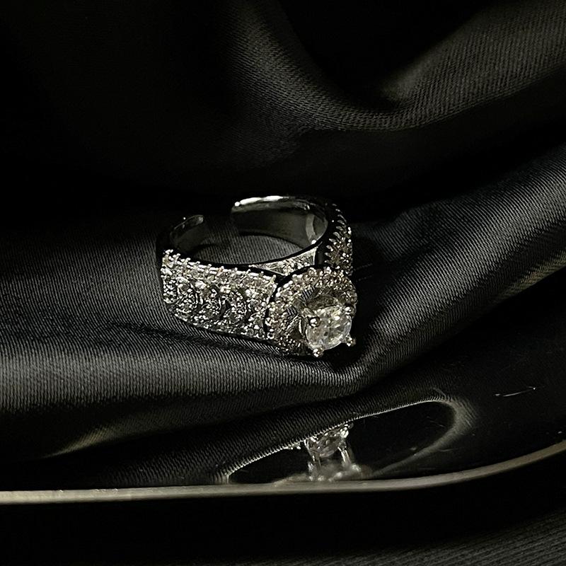 Full Diamond Zir*****Pen Ring French Light Luxury High Sense Cold Wind Niche Design Ring Woman