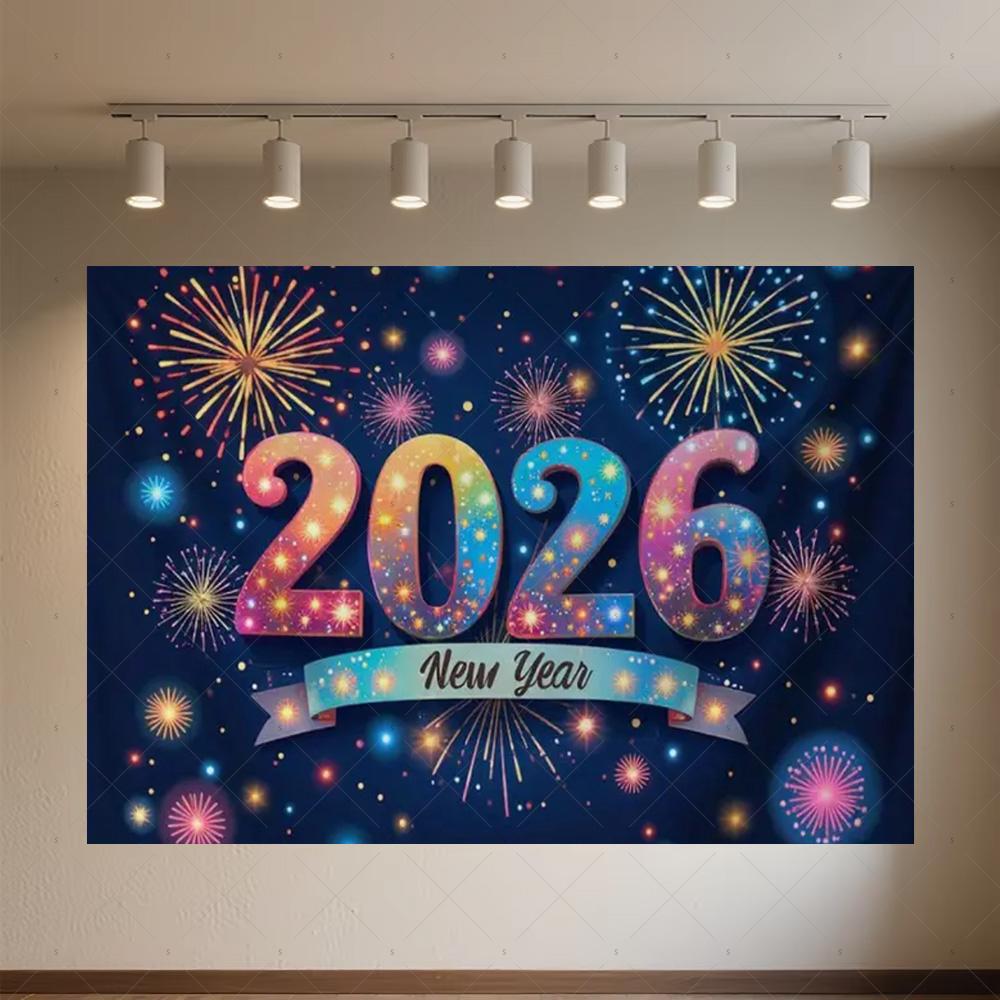 Black Gold New Year Background Banner Glitter 2026 Happy New Year Backdrop Supplies Balloons New Year Party Decoration Gifts