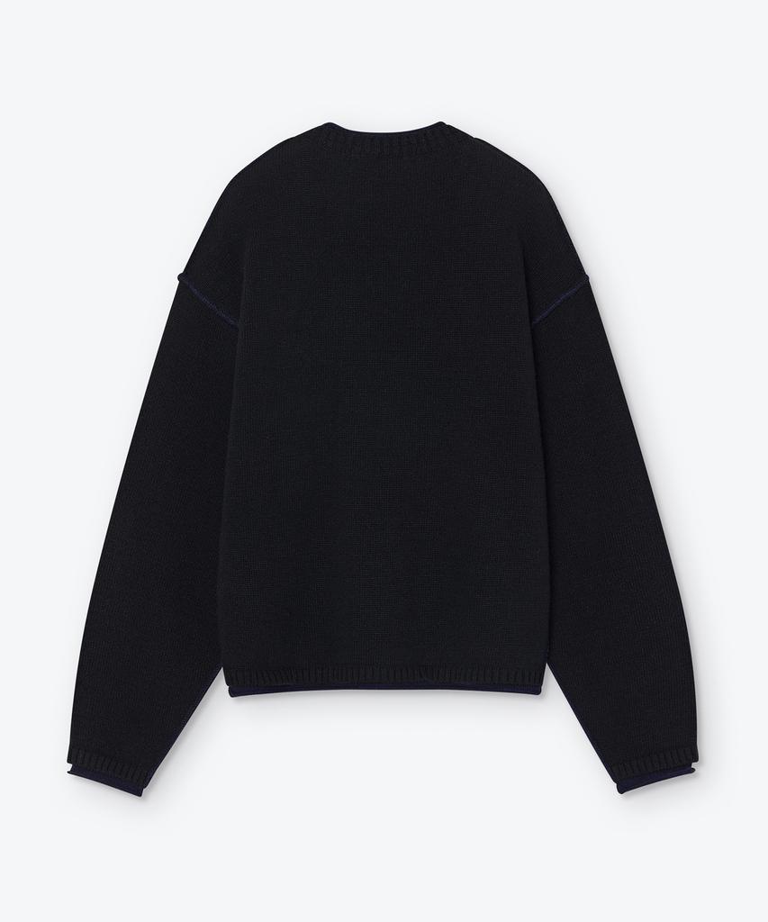 Weseuken [Unisex] Layered Stitched Crew Neck Knit (Black)