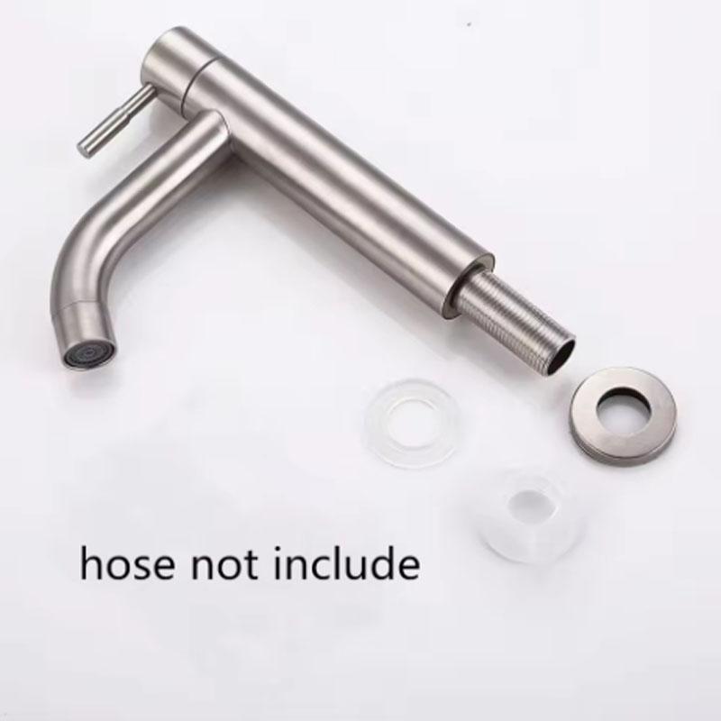 Stainless Steel Water Tap Single Cold Black Basin Fauct Silver Deck Mounted Lengthening and Raising Basin Sink Tap