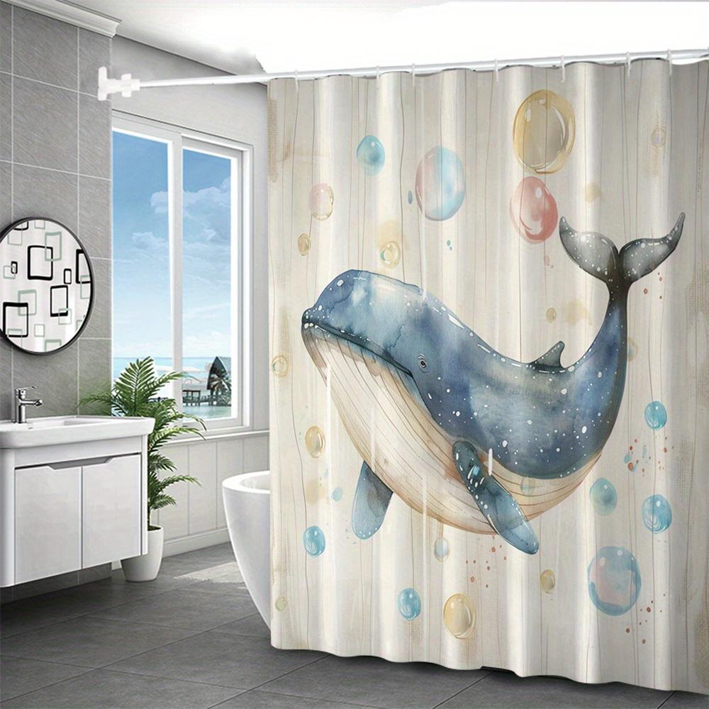 Cartoon Whale Digital Print Shower Curtain – Polyester, No-Punching Partition for Bathroom