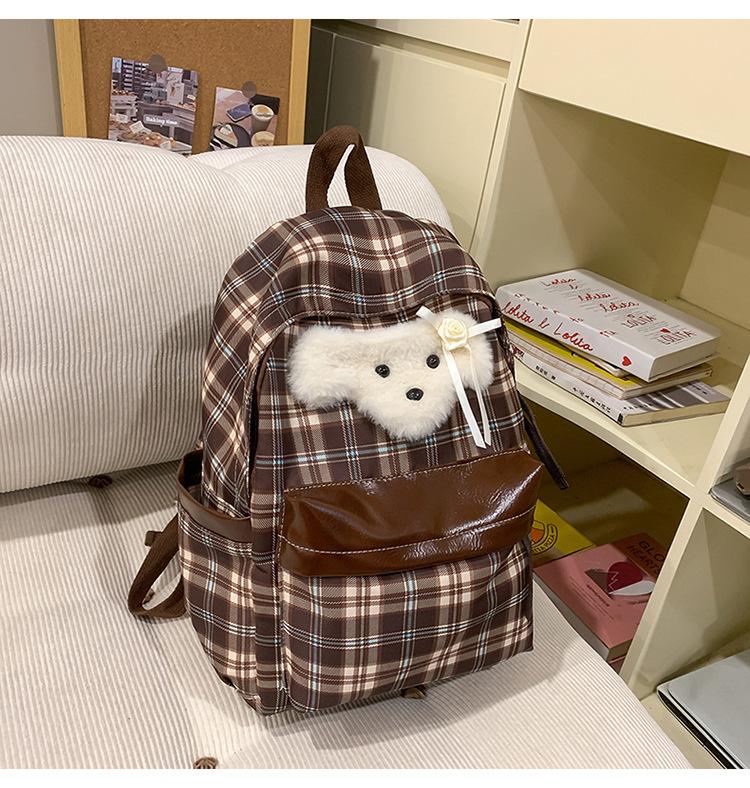 School Bag New Plaid Backpack Retro Versatile Campus College Student School Bag Going Out Cute Casual Lightweight Backpack