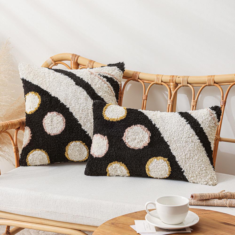 Ins Wind Tufted Pillowcase Coffee Color Cushion Cover Geometric Pattern Living Room Sofa Bed Waist Pillow Back Rest