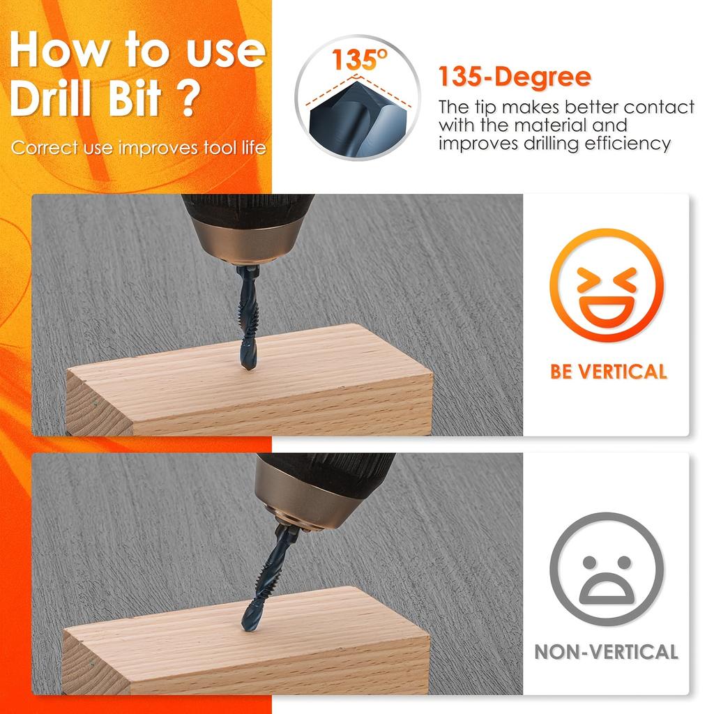 6pcs Set Cobalt Drill Bits and Taps | Combination Drill Bits, Taps, and Tap Heads Set with Countersink and Deburring Features, Metric Sizes M3 To M10