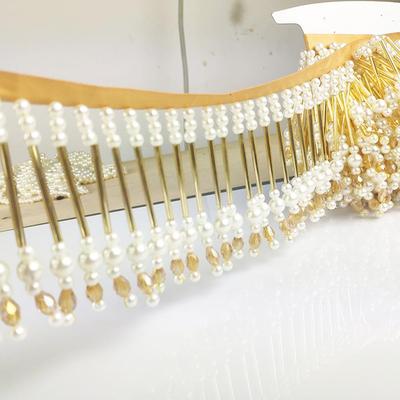 1 Jarda Rendas Bordadas com Pérolas Guarnições Fita com Borla Para Acessórios de Cortina Artesanato de Costura DIY Acessórios de Vestuário Feitos à Mão