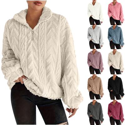 Mode Femme Décontracté Manches Longues Zip Hiver Chaud Hauts Ample Vêtements d'Extérieur Sweat-shirt