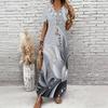 Women Plus Size V Neck Short Sleeve Grey Printed Straight Maxi Dress