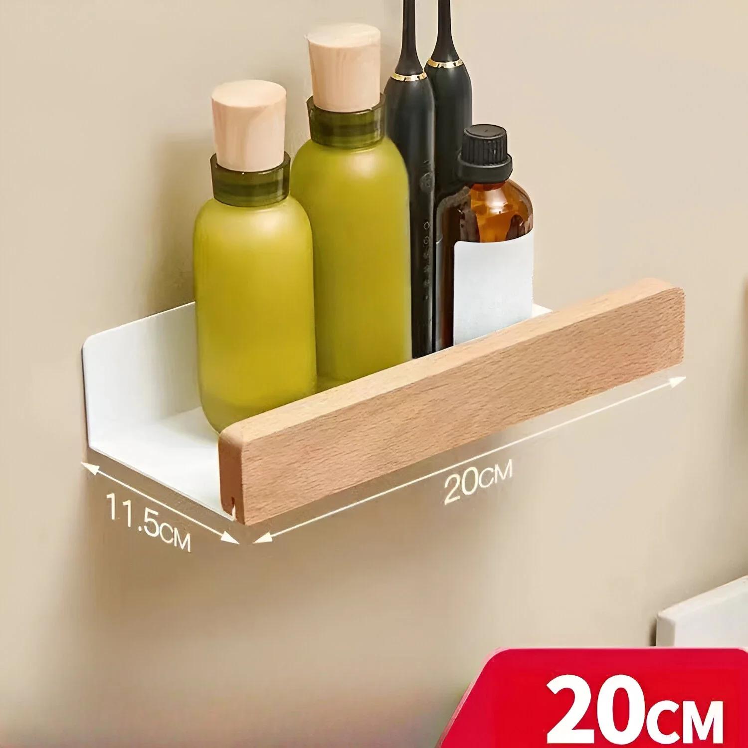 Beech wood bathroom storage rack wall mounted light luxury living room non perforated bathroom storage rack  bathroom shelf