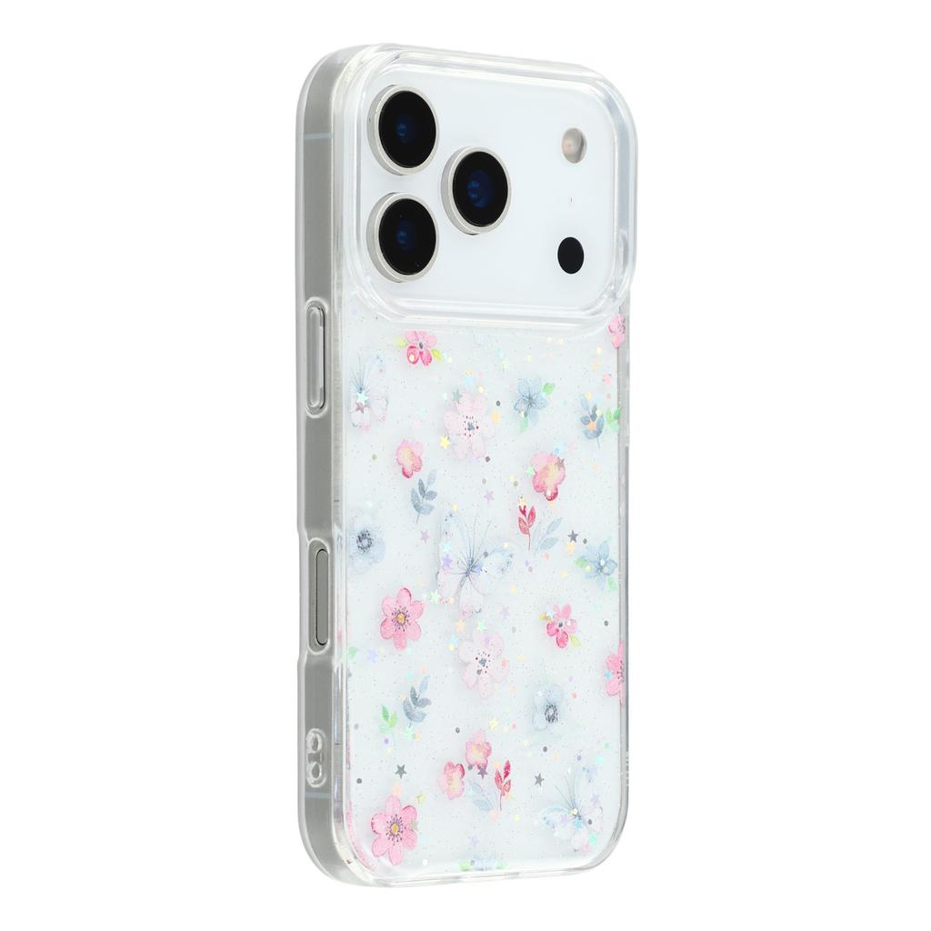 For iPhone 17 Pro Case Glitter Flower Epoxy Shockproof Phone Cover