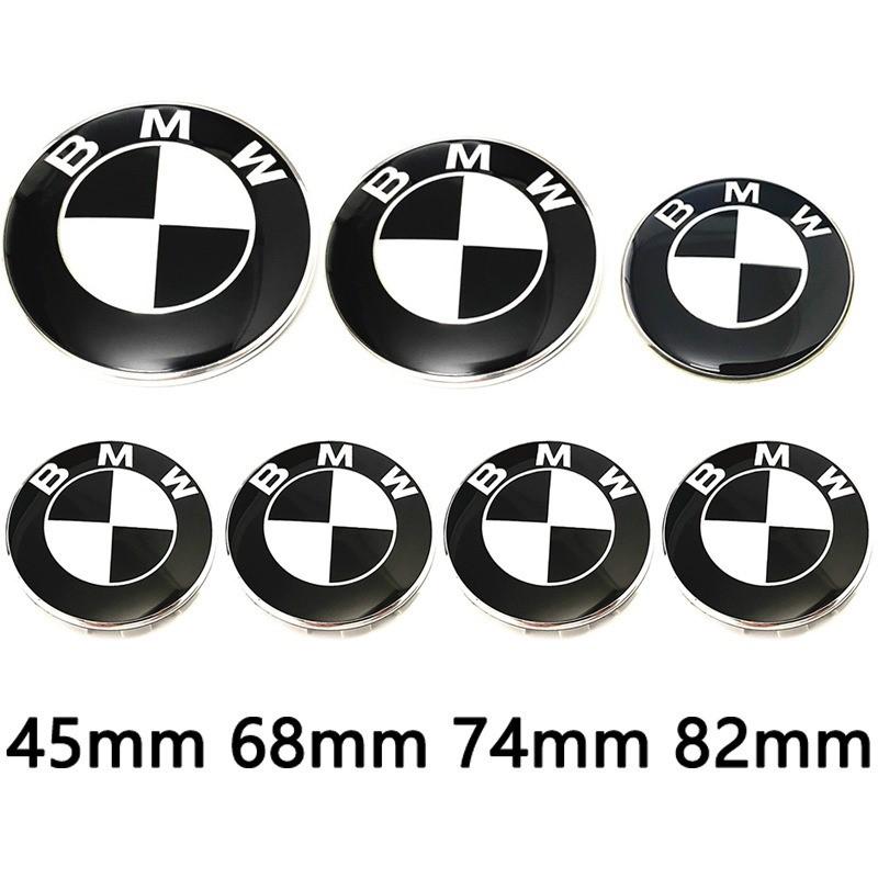 For BMW M Car Black White BMW Logo Front Hood Emblem 82mm Rear Badge 74mm Wheel Hub Cap 68mm steering wheel sticker 45mm Accessories