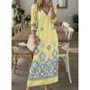 JPNTKY Moda Autunno Inverno Colore Solido Stampa Manica Lunga Scollo a V Abiti Casual