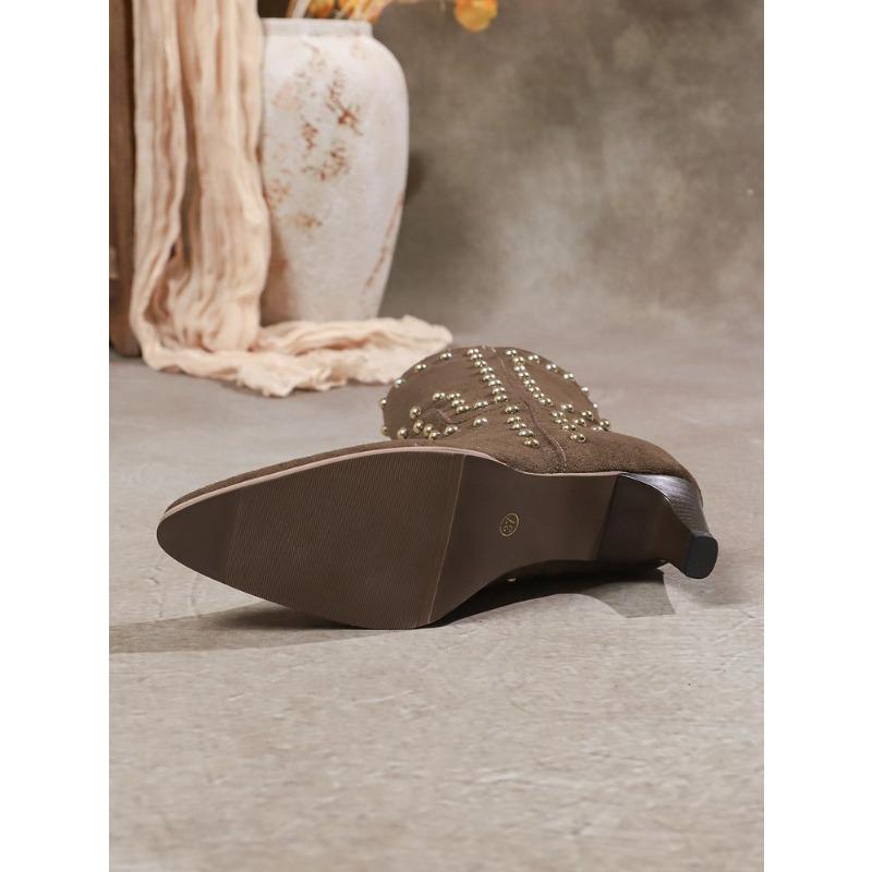 Women's Plus Size New Autumn Nubuck Rivet Stiletto Mid-Calf Martin Boots