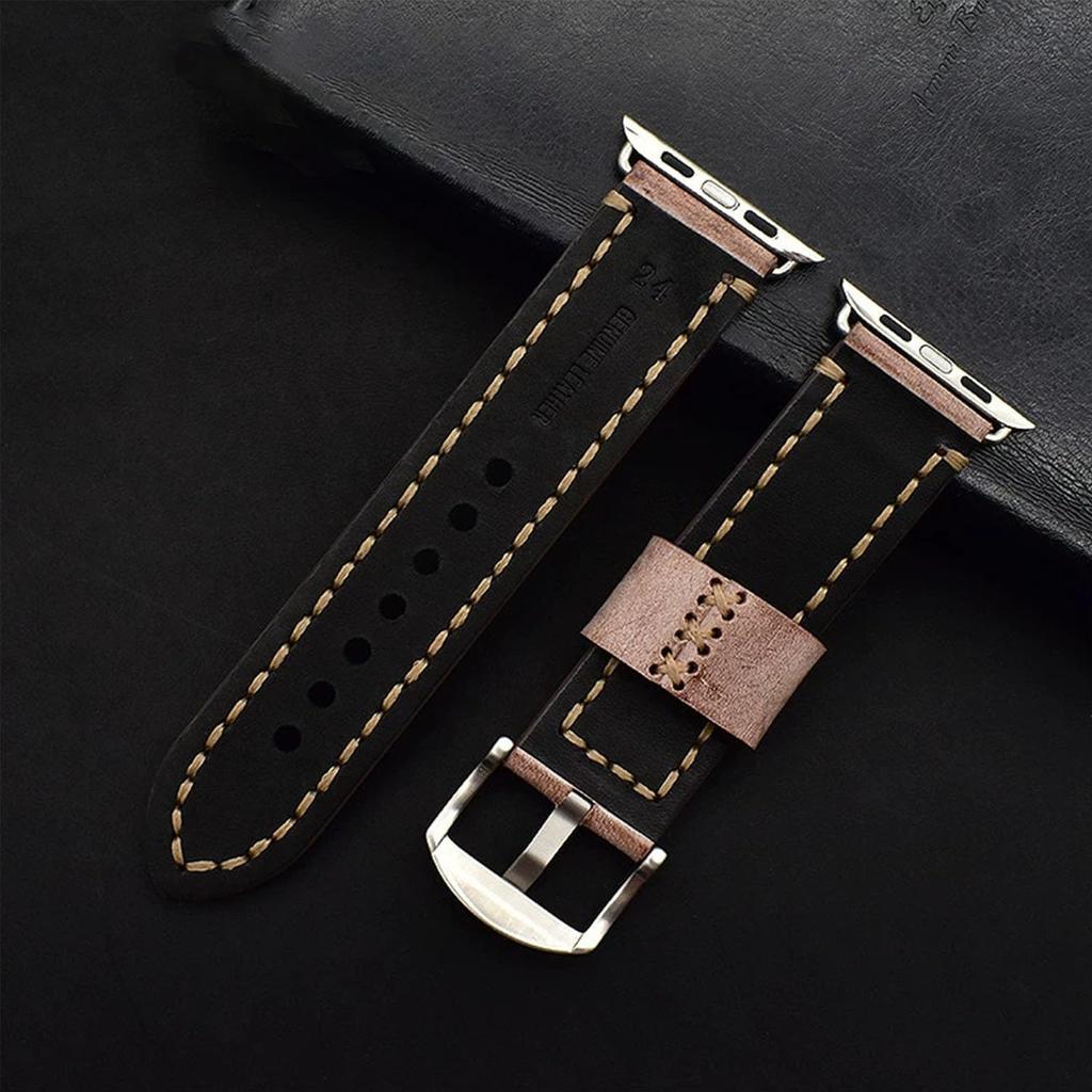 [TON CHARME] Compatible Watch Band, Genuine Leather Replacement Strap, 384041424445mm, Compatible with Series 10 9 8 7 SE 6 5 4 3 2 1 (Coffee, for