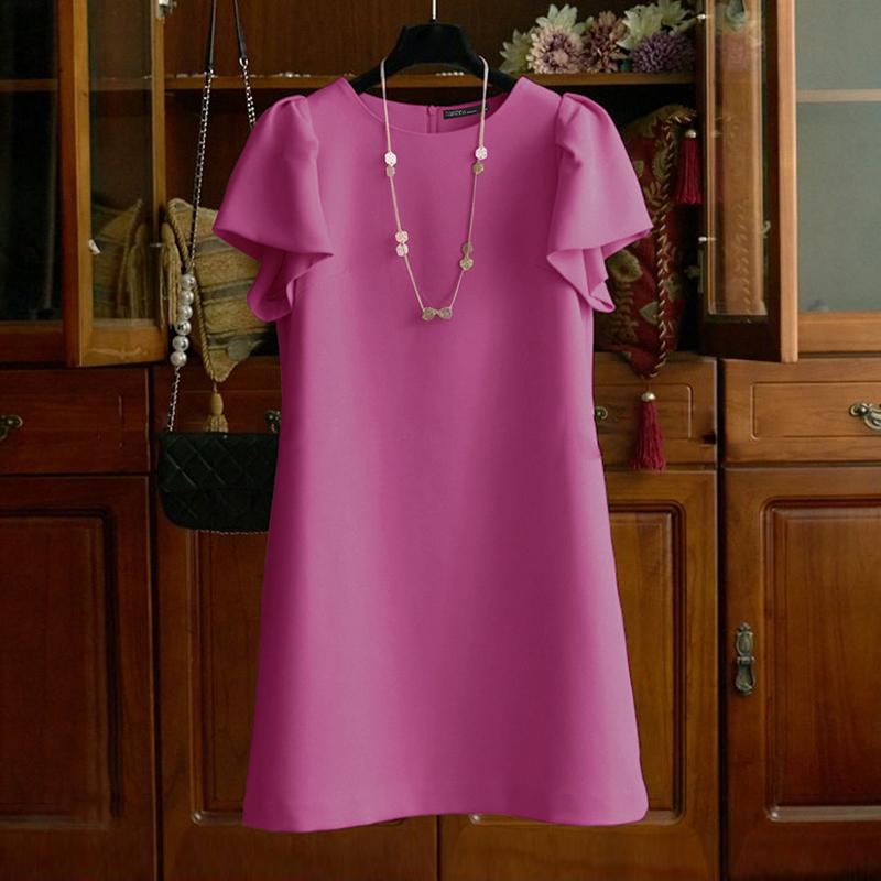 

ZANZEA женское летнее повседневное однотонное свободное платье с круглым вырезом и короткими рукавами