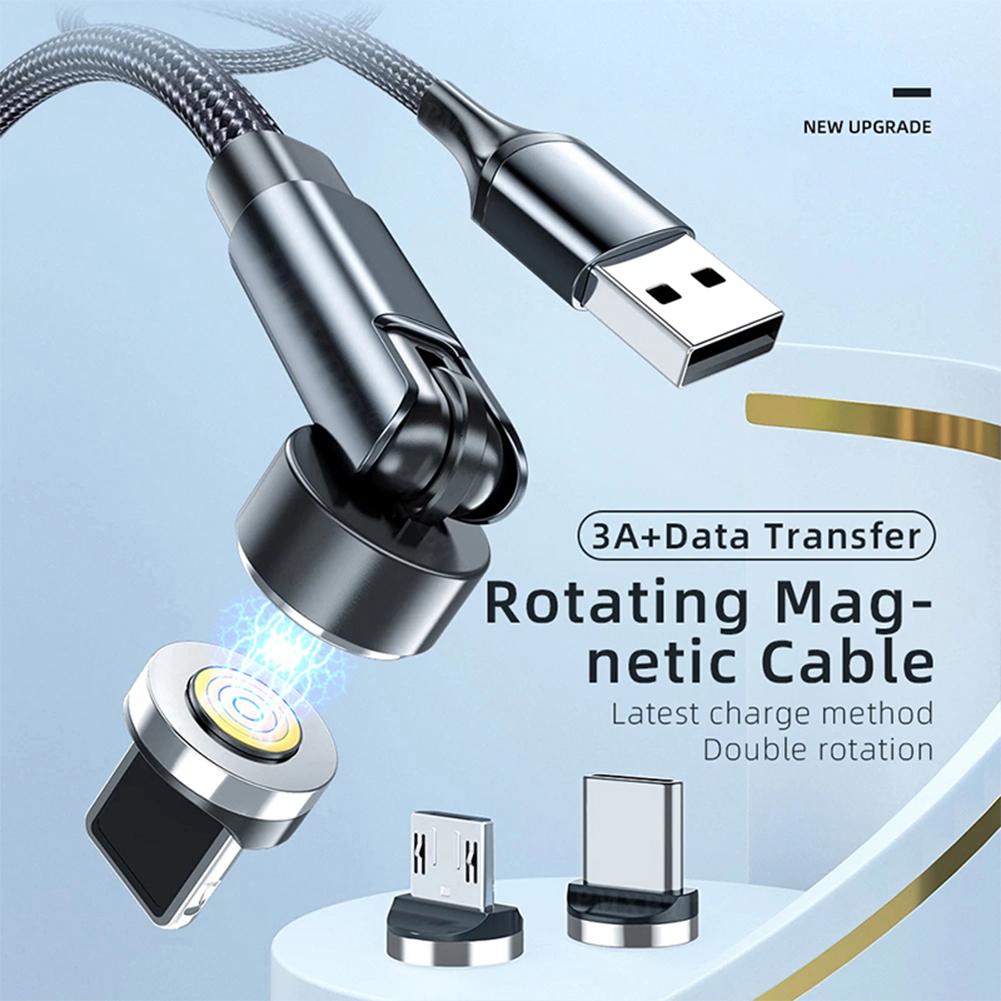 540-degree Rotating Magnetic Cable 3A Fast Charging Charger Usb Data Cable Compatible For Iphone Xiaomi Phone