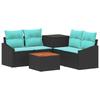 Sofa Set 6 Pcs Black and Blue Poly Rattan and Steel