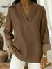 2026 Casual Loose Nine-Sleeve Retro Polo Collar Imitation Denim Shirt
