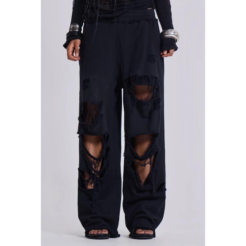 Pure Cotton European And American Jaded Same Trendy Brand Street Hip-Hop Ripped Wide-Leg Pants Loose Sweatpants Casual Pants Women