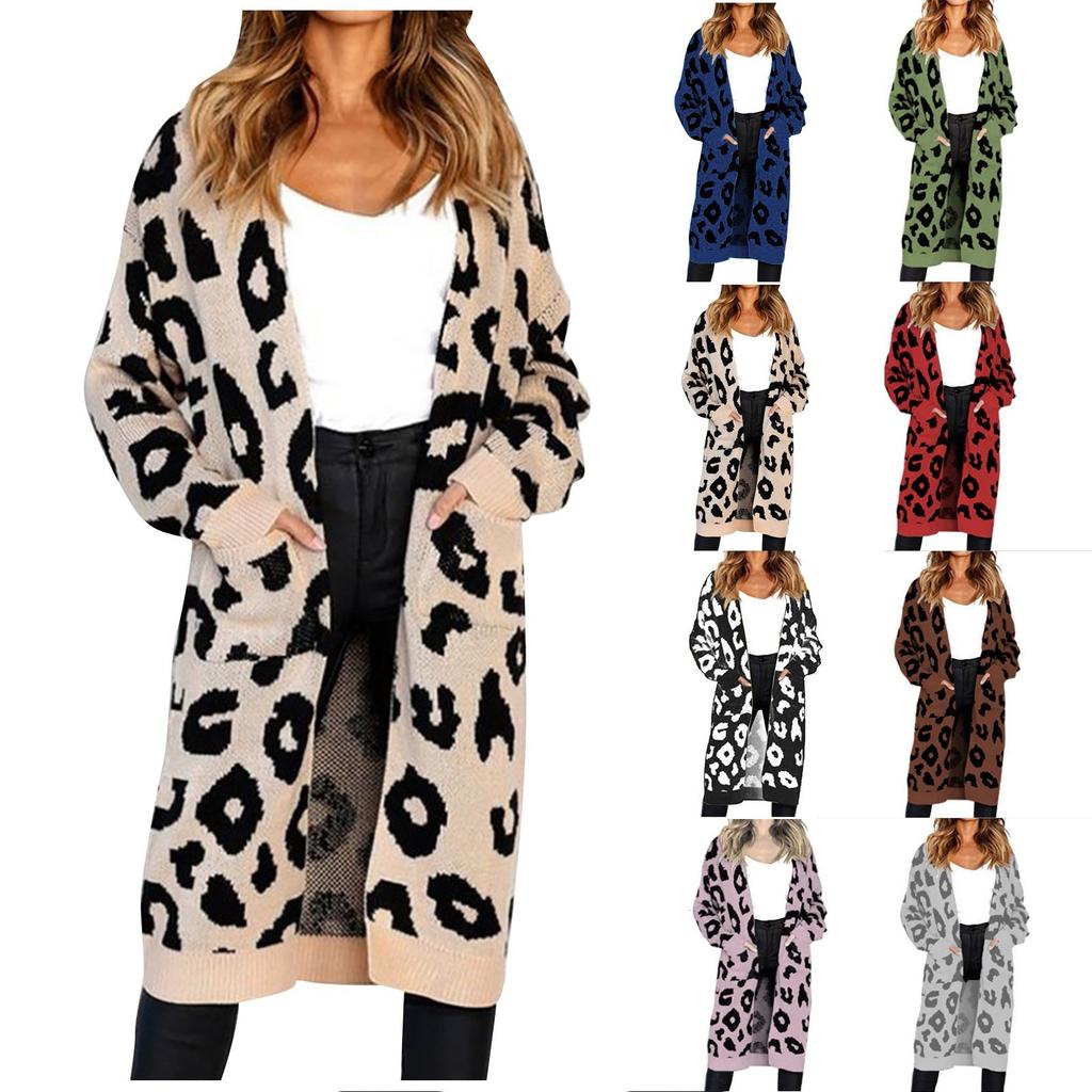 Fashion Women Knitted Print Long Sleeve Cardigan T-shirt Tops Sweater Coat