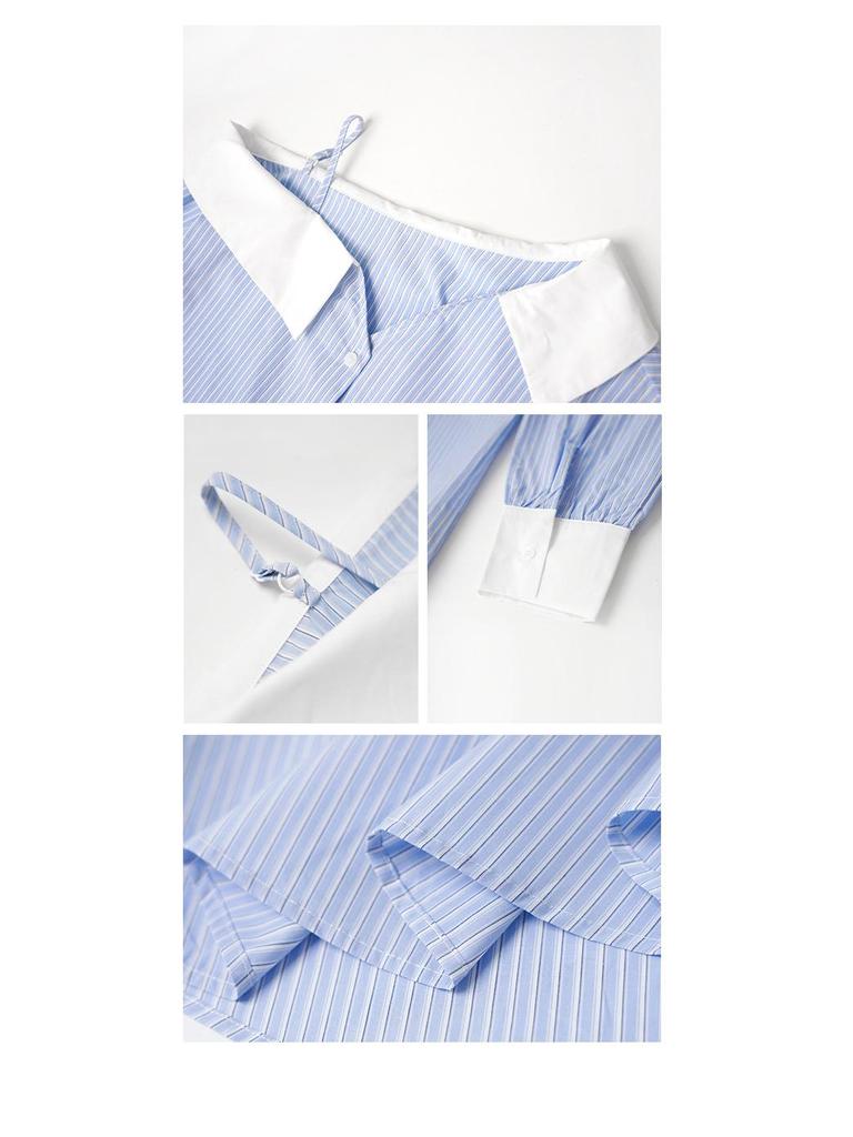 Thirteen Lines Spring 2025 French Style Off-Shoulder Striped Shirt for Women C3056