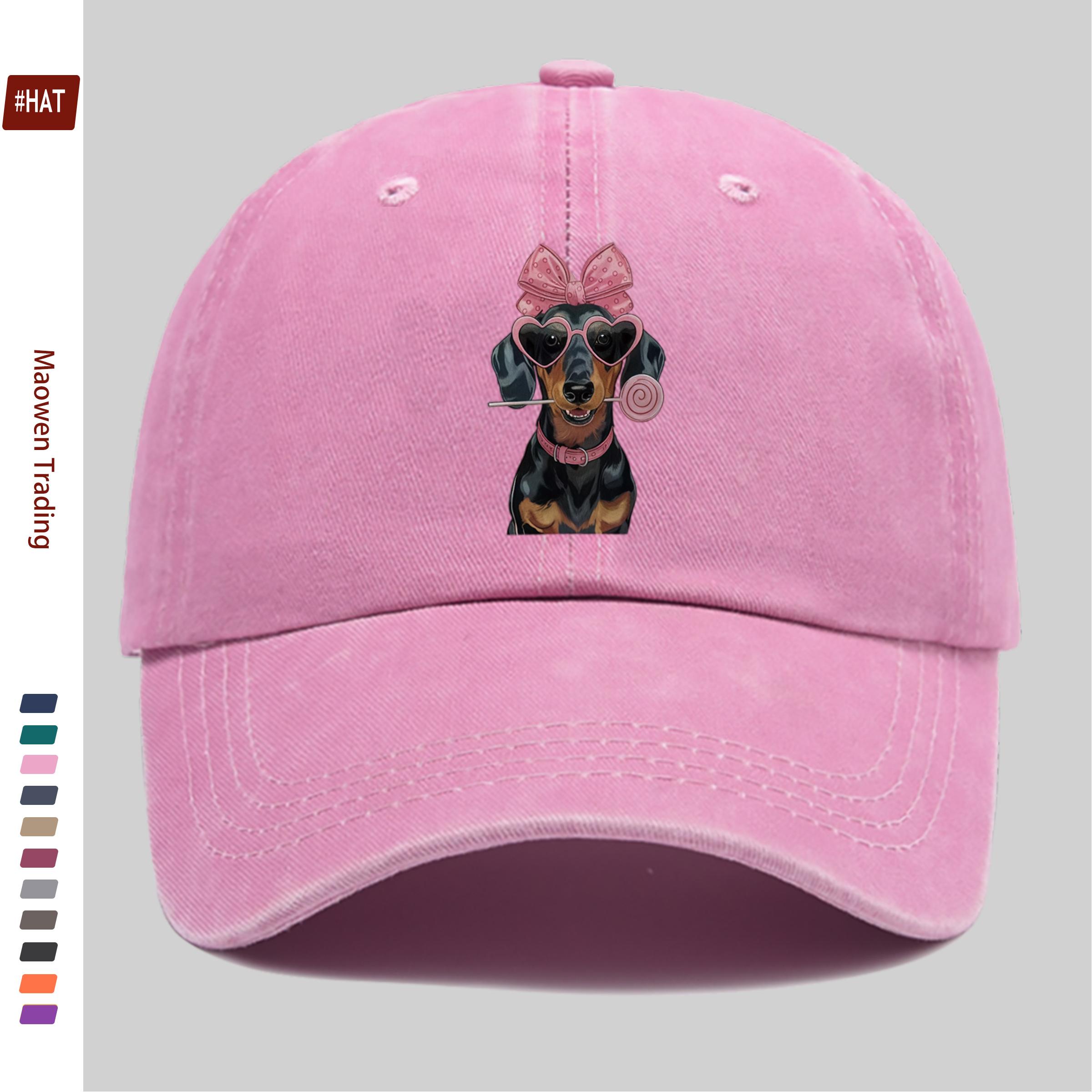 pc Cute Dachshund Pattern Printed Baseball Cap with Pink Bow Design Sun Hat Comfortable Lightweight Trucker Style Decor Hat A 1pc