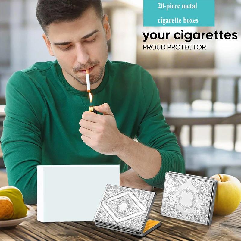 Portable Stainless Steel Metal Cigarette Case Patterned Decorative Cigarette Case Stylish Cigarette Storage Box 20 Cigarettes