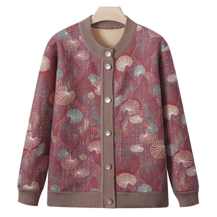 Autumn and Winter Knitted Sweater The Elderly Casual Cardigan Top Fleece Bottoming Shirt