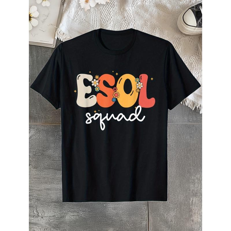 European Size Vintage ESol Men Women Cute ESol Teacher Retro Groovy School T-Shirt, Summer Casual and Comfortable T-shirt, Round Neck Short Sleeves S разноцветный