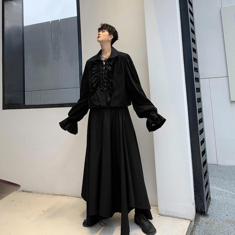 Men's Casual Medieval Pirate Shirt Performance Costume British Court Vintage Drama Dress Ruffle Shirt
