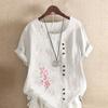 Women's FashionPink Flowers Prined Round Neck Short Sleeve T-shirt Casual Cotton Linen Graphic Shirt Leisure Loose Summer Blouse Tops Plus Size