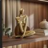 Golden Sitting Lady Figurine Elegant Accents Piece Abstract Woman Statue Handcrafted Look Modern Art