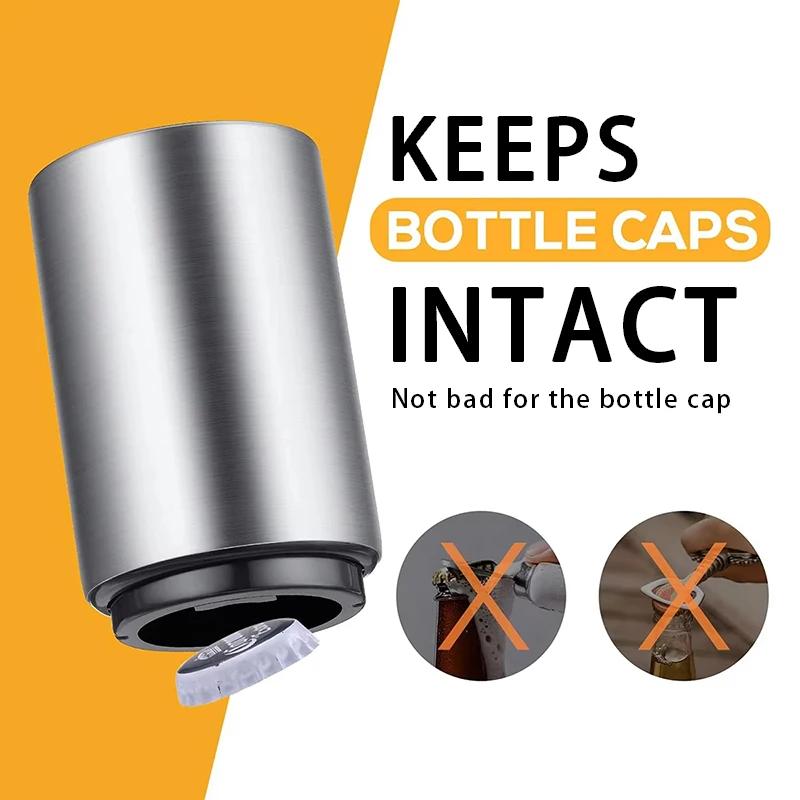 Advanced Beer Bottle Opener, Stainless Steel Semi-automatic Bartender Tool, Press On Lid To Open, Portable, Quick To Open Lid In