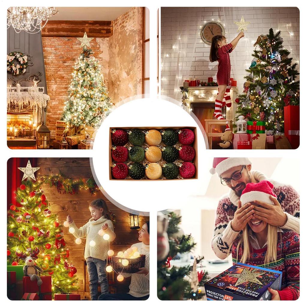 Velvet Ornament Balls 15 Pieces Flocked Home Decorations Christmas Ornaments Set For Farmhouse Bedroom Bathroom Winter Bedside