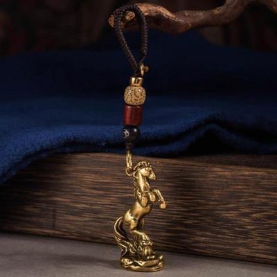 1 Stück Massiv Messing Schlüsselanhänger Pferd Miniatur Anhänger Chinesische Tierkreiszeichen Handwerk DIY Dekoration Schlüsselring Tiere