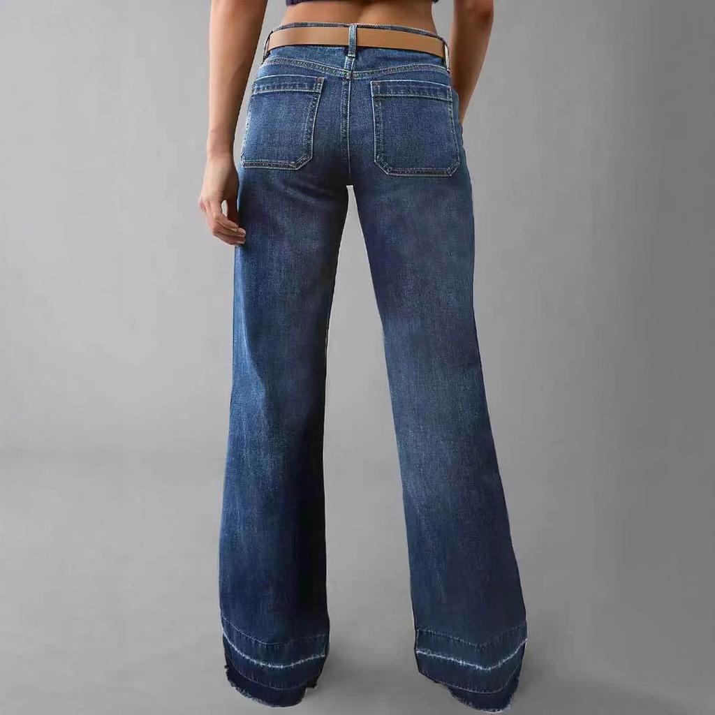 Spring and Autumn New Women's Retro High Waist Straight Loose Slimming Versatile Washed Jeans