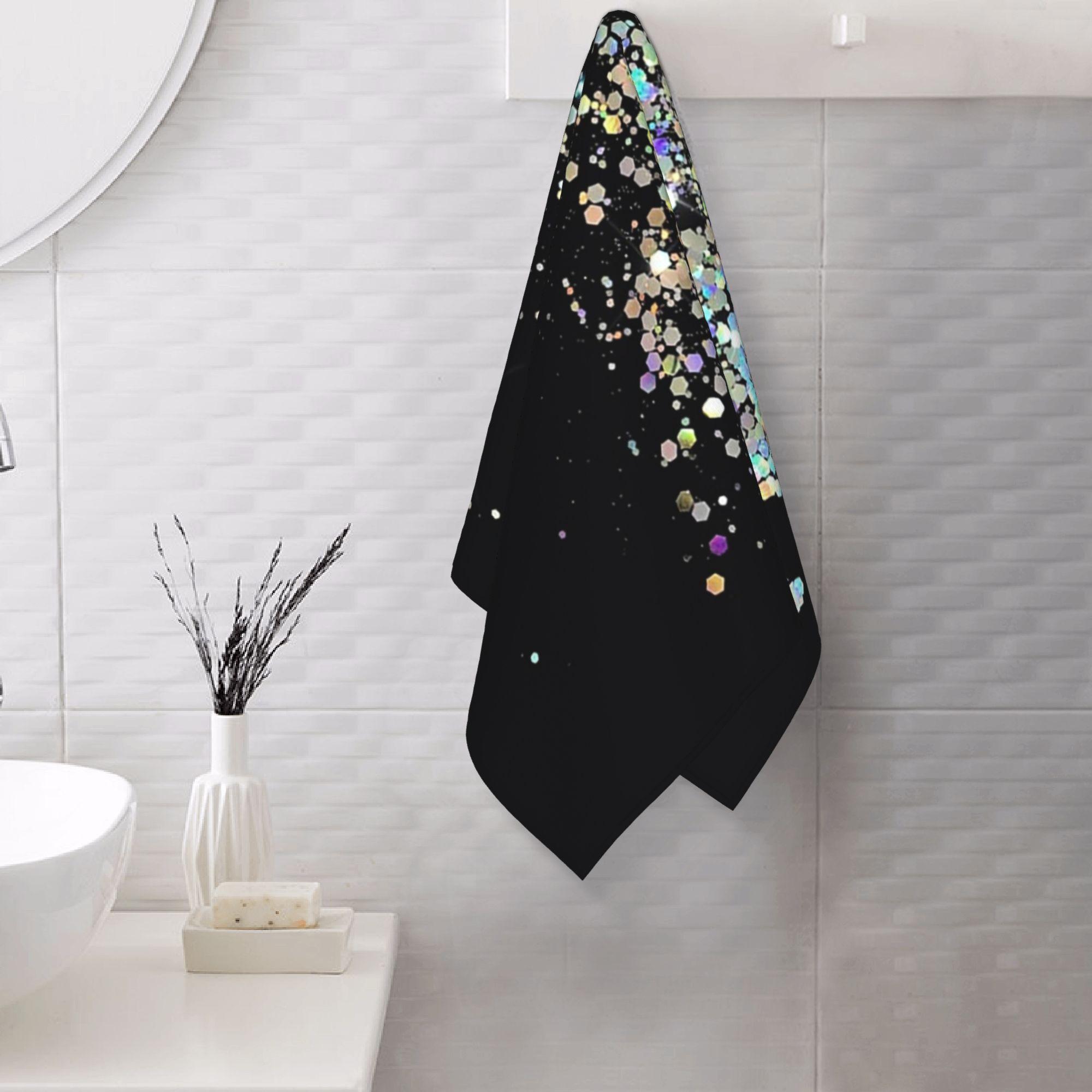 Creative Man Black And Holographic Sparkle Soft Face Towel Quick Dry Pool Bath Cotton Towels Breathable