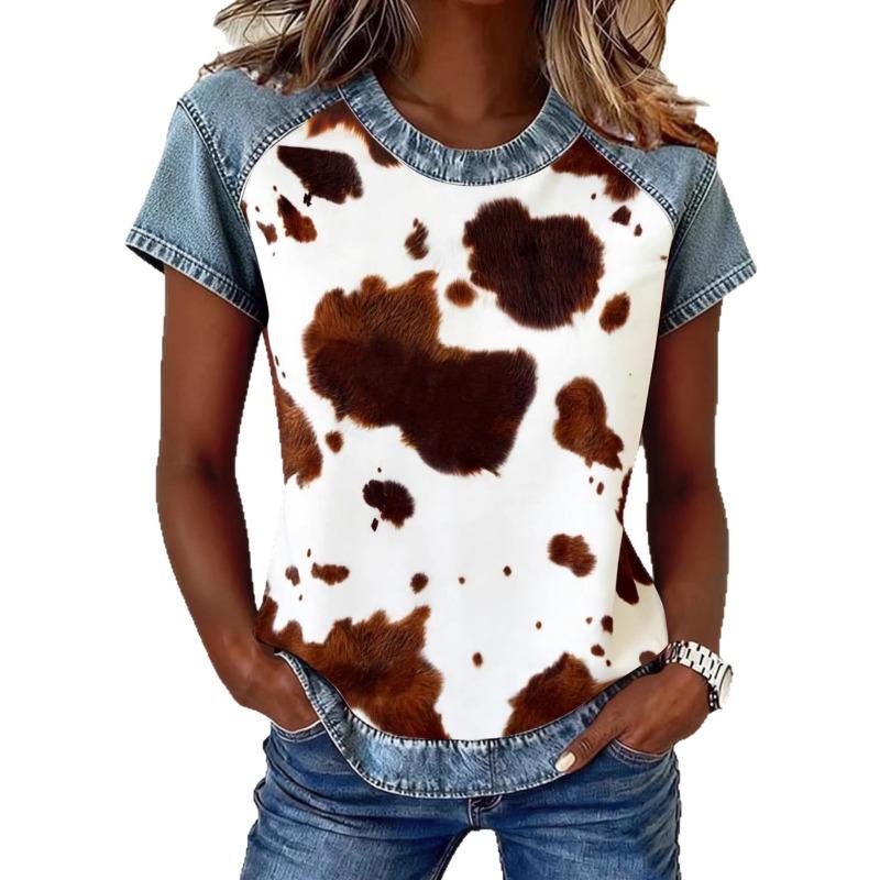New Printed Imitation Denim Women's Short-sleeved T-shirt 3D Digital Summer Top Fashion Women's Clothing